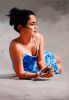 Portretschilderij Willeke (2) in blauw jurkje